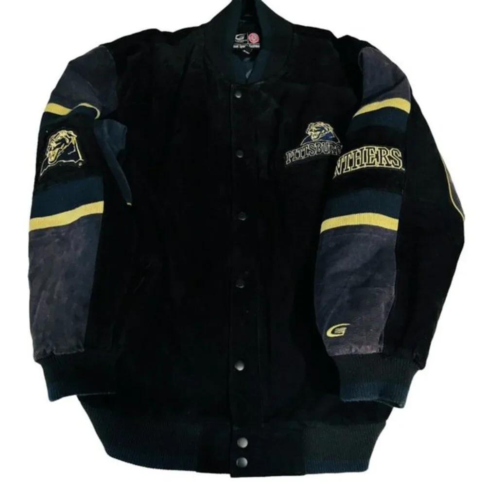 G111 Sports Pittsburgh Panthers Jacket Mens 2XL  Suede Leather‎ Embroidered Logo